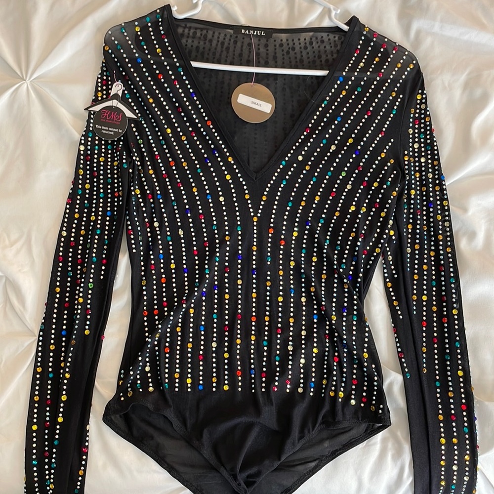 Hot miami styles rhinestone bodysuit